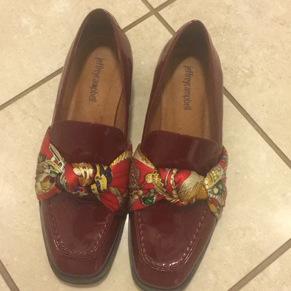 Maroon Jeffrey Campbell loafers with scarf detail